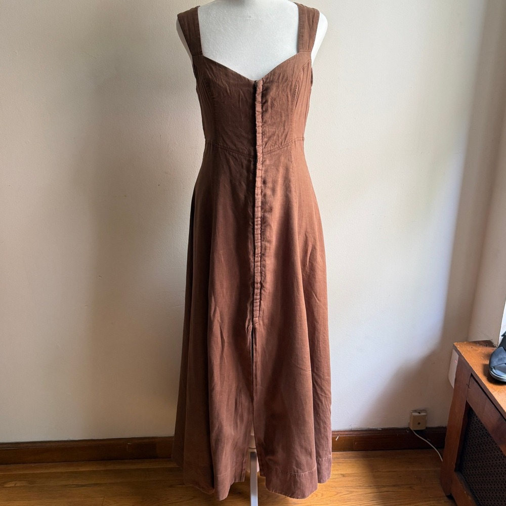 Hansen & Gretel Linen Maxi Dress Brown M Patina European Summer Peasant Boho